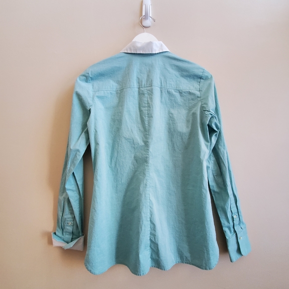 Hugo Boss Tiffany Green Button Down Blouse with white contrast collar/cuff - Picture 3 of 8